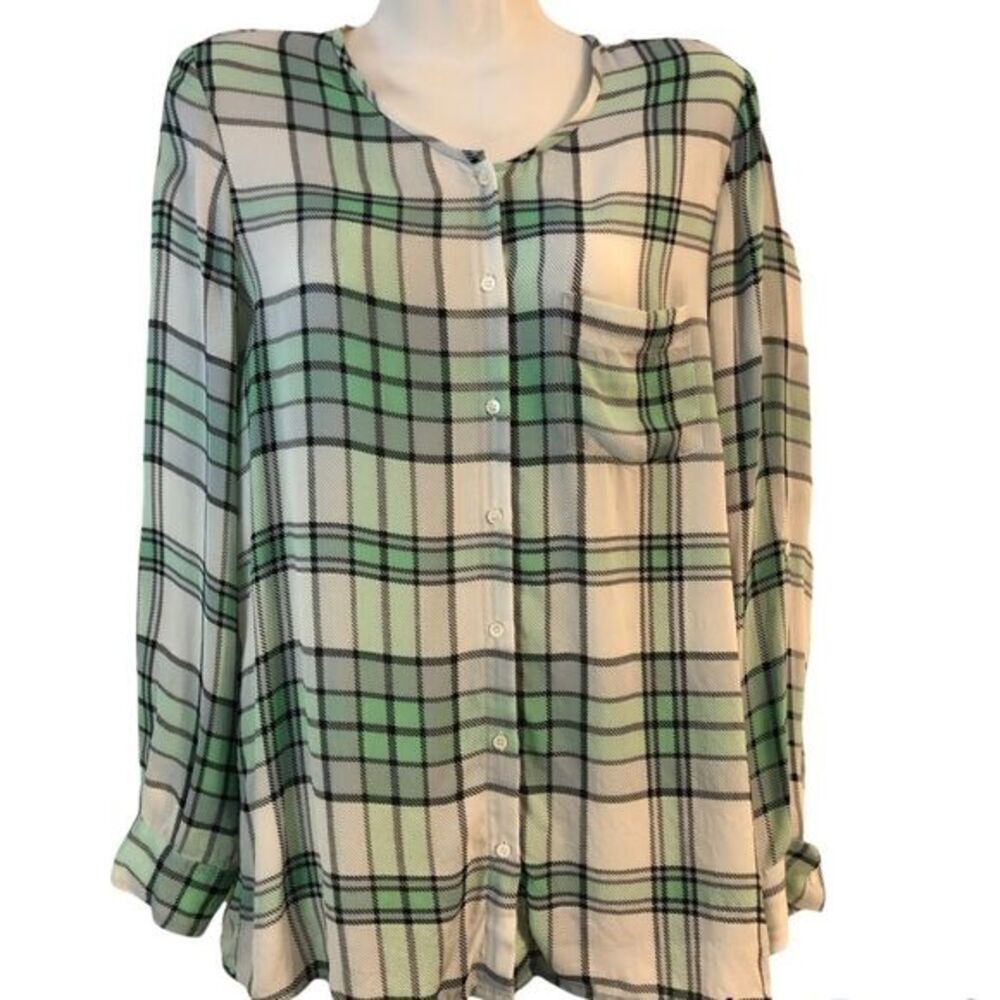 Joie top plaid 100% silk long or tabbed sleeve rounded neckline Size S